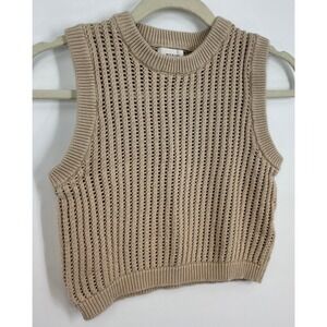 Weekend Los Angeles Sweater Vest M Beige Open Knit‎ Cotton